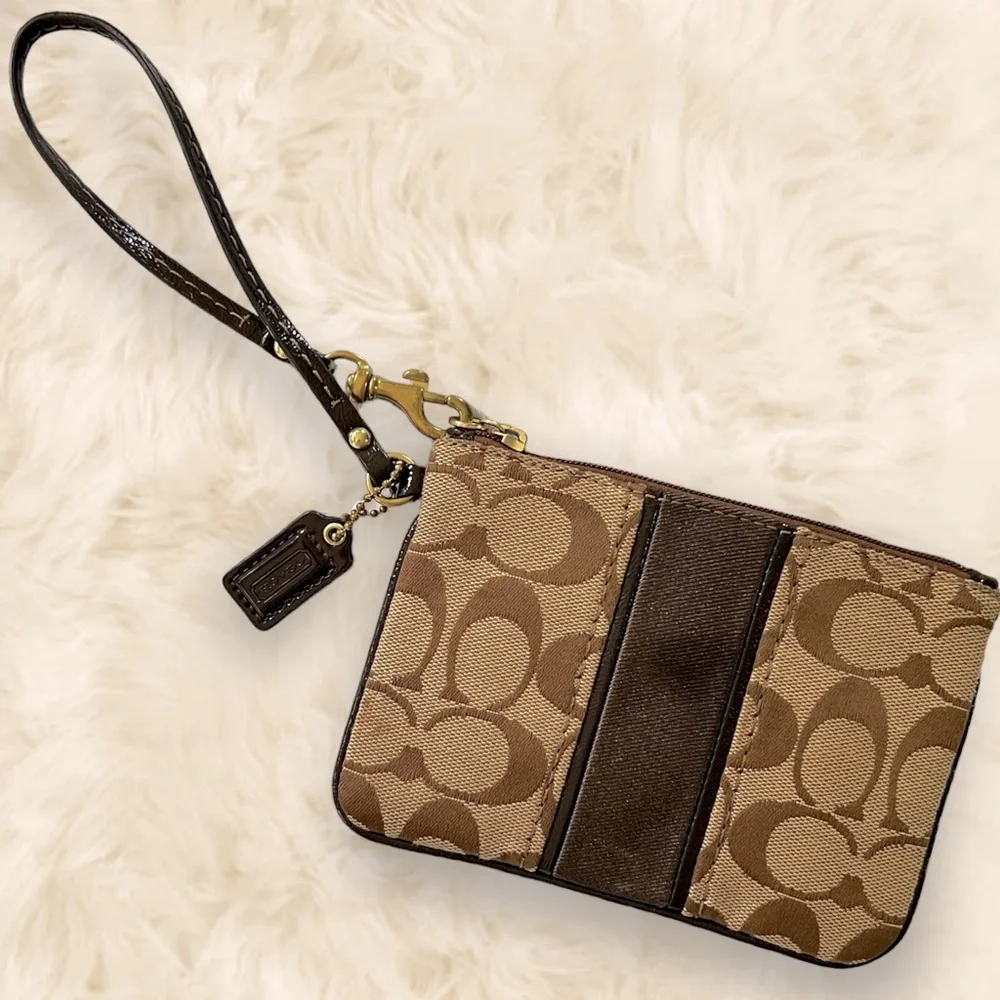 Coach Wristlet Dark Brown Logo